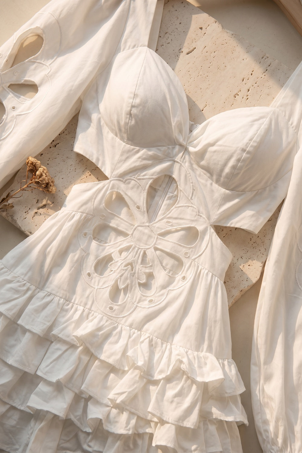 White Ruffle High-Low Cut-Out Midi Dress Premium Fabric - product view 12