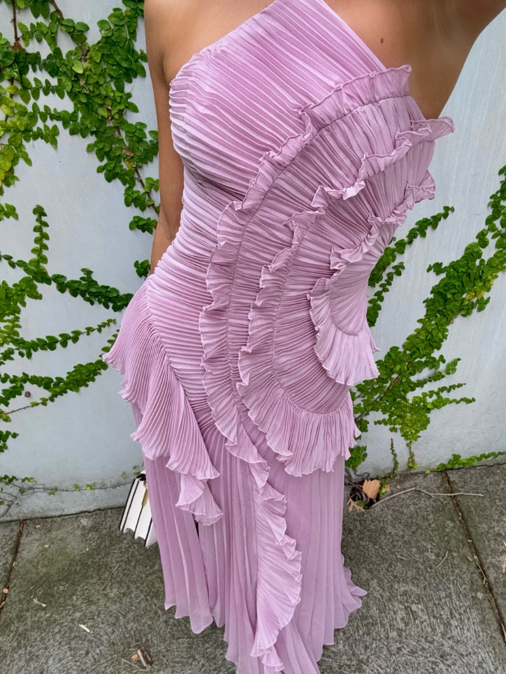 ruffle halter backless maxi dress in pale purple