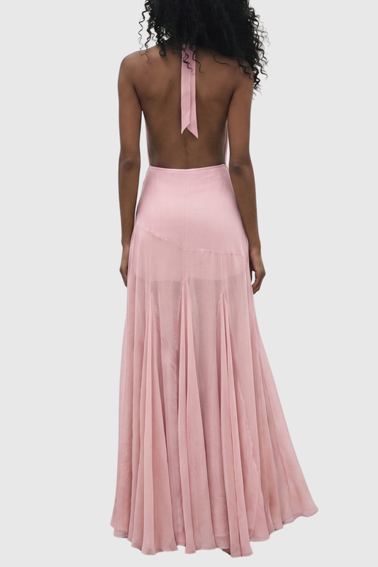 Aadhya Halter Draped Maxi Dress - Pink