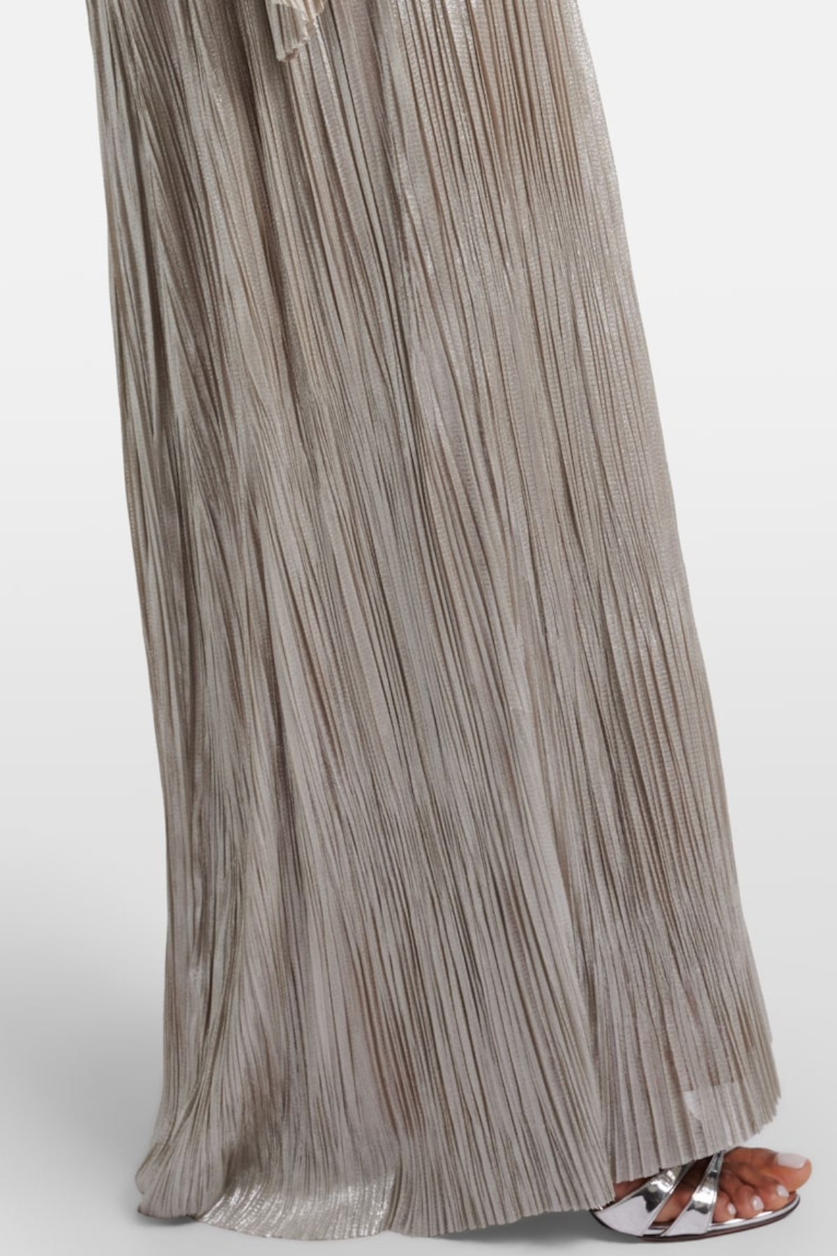 Aafke Metallic Ruched Split Maxi Dress