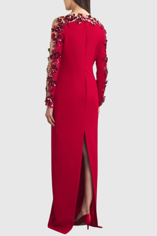 Aceran Floral Sequin Embellished Maxi Dress - Red