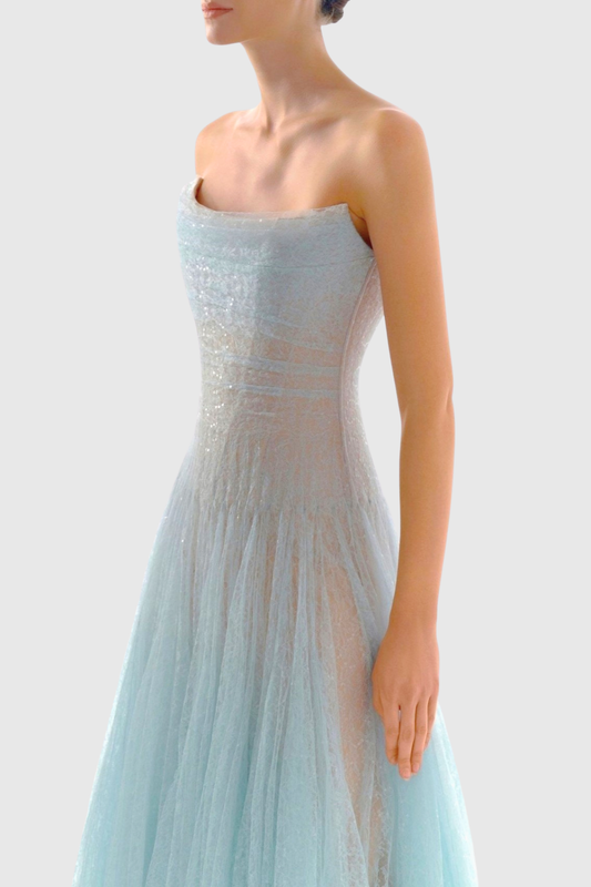 Acer Strapless Lace Corset Midi Dress - Blue