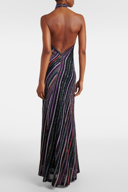Adaha Halter Sequin Knit Maxi Dress - Blue
