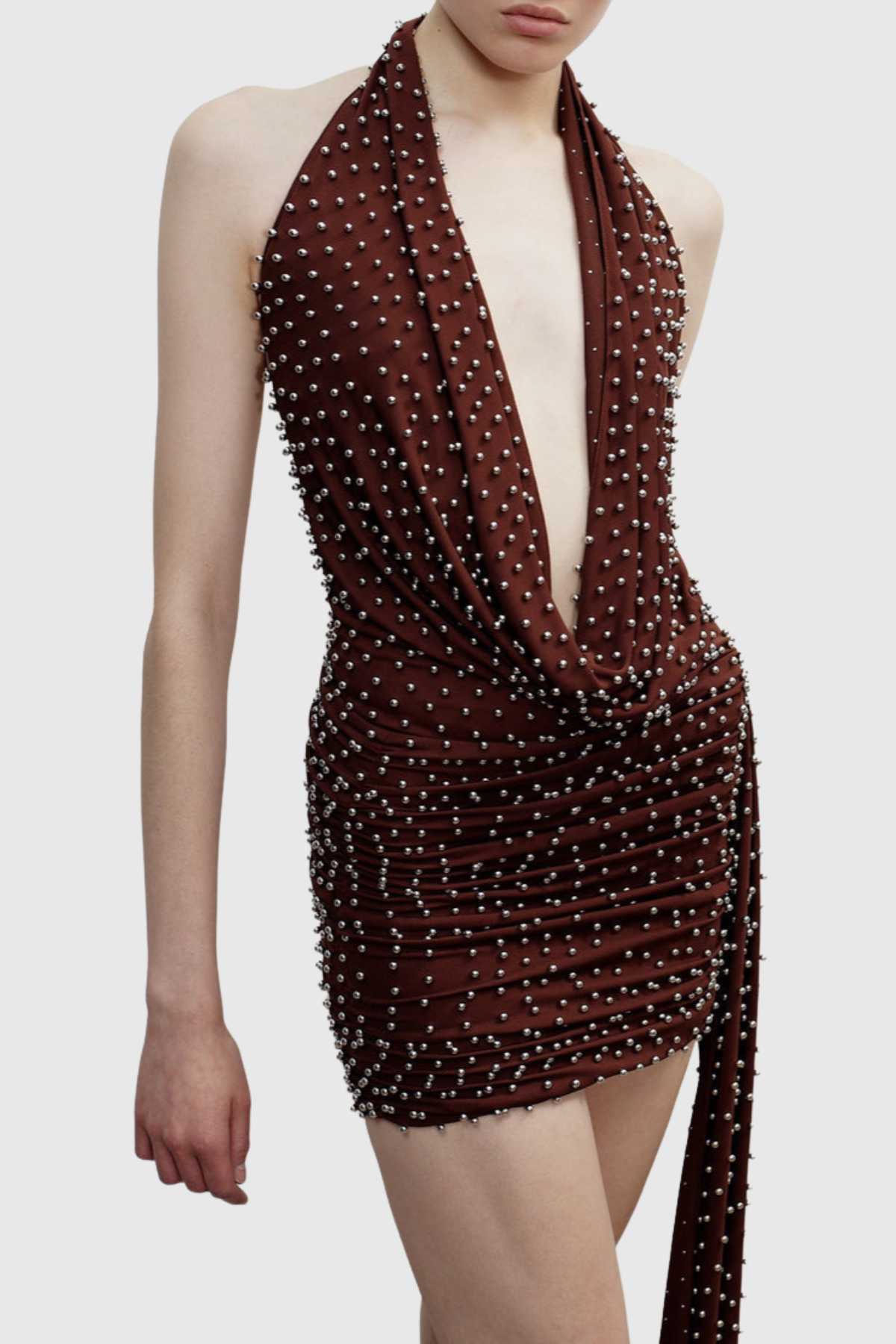 Adlai Stud Embellished Halter Mini Dress - Wine
