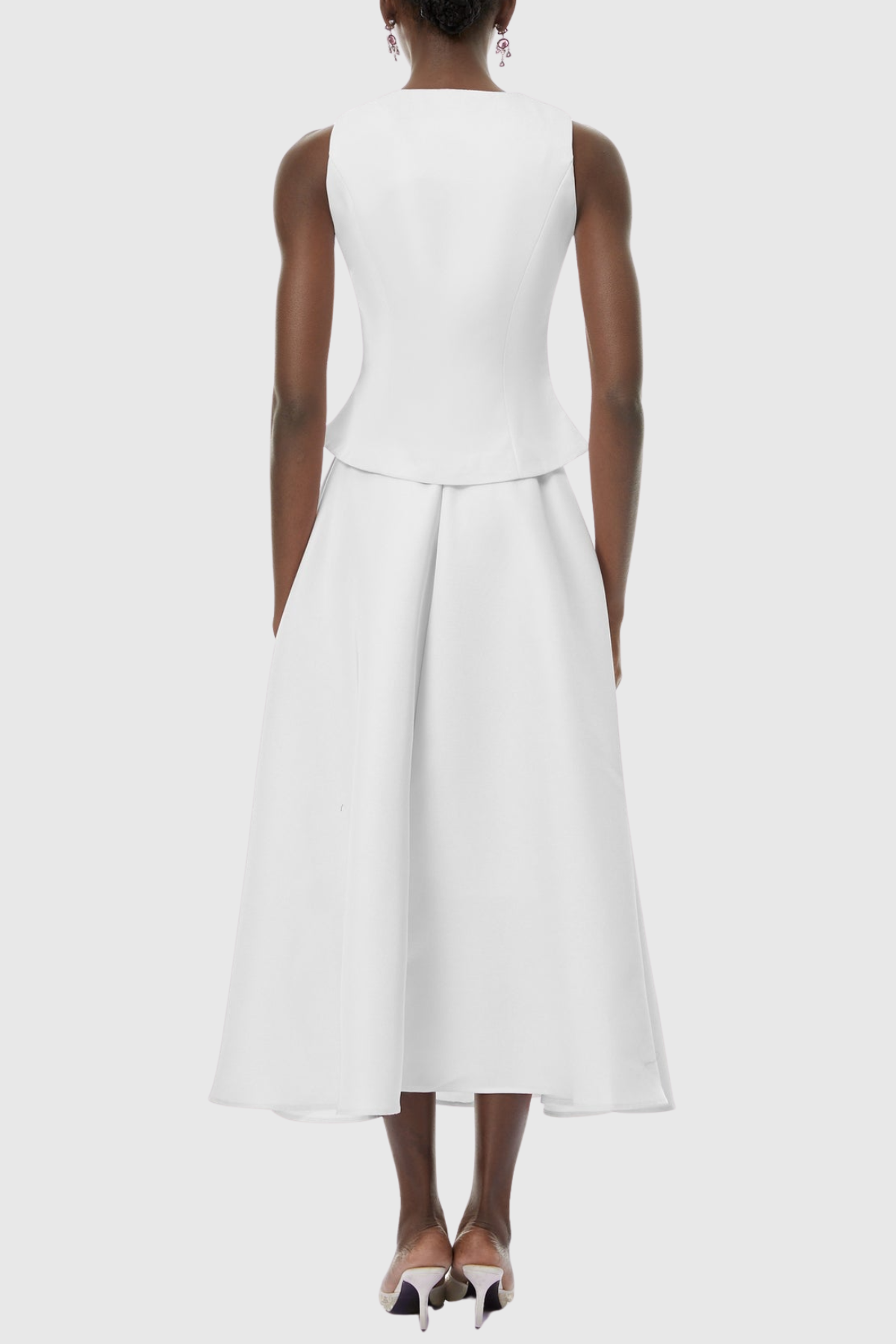 Adrien Crystal Embellished Vest & Midi Skirt Set - White
