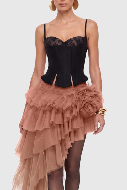 Aerina Lace Corset & Mini Skirt Set - Apricot