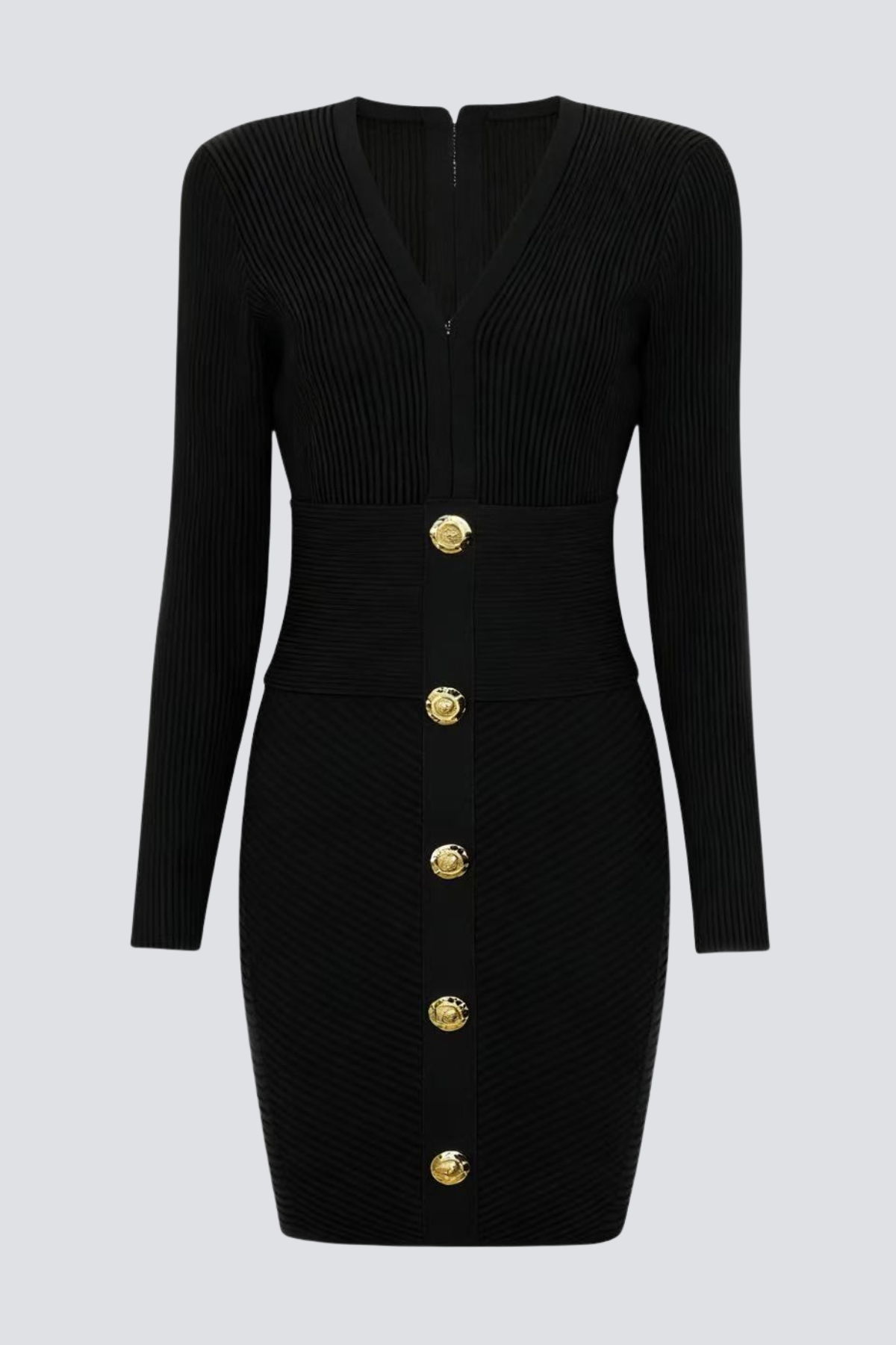 Aero Buttoned Ribbed Knit Mini Dress - Black
