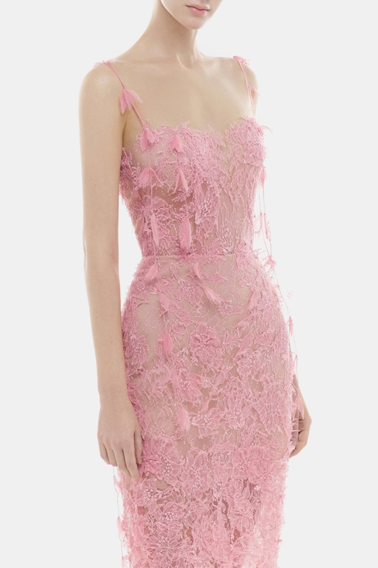 Ahava Floral Lace Midi Dress - Pink