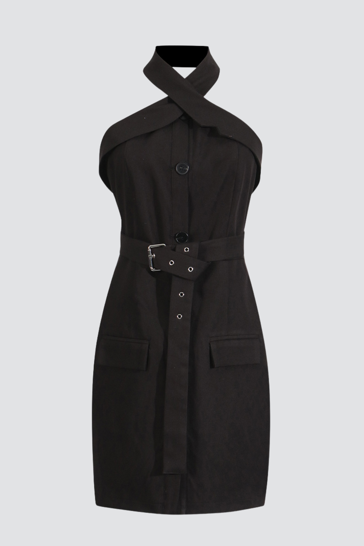Aisling Cross Halter Buckle Mini Dress