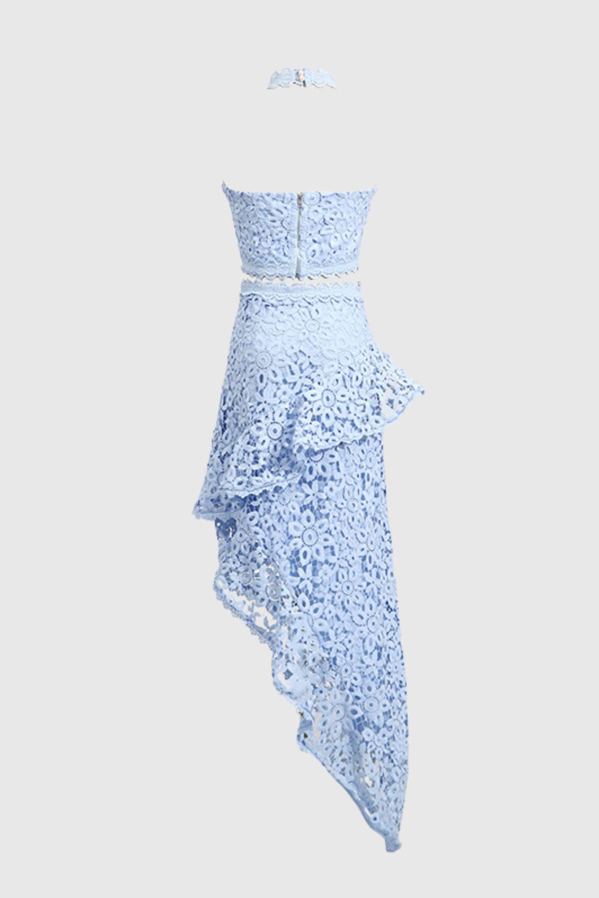 Aizen Floral Lace Top & Midi Skirt Set - Blue