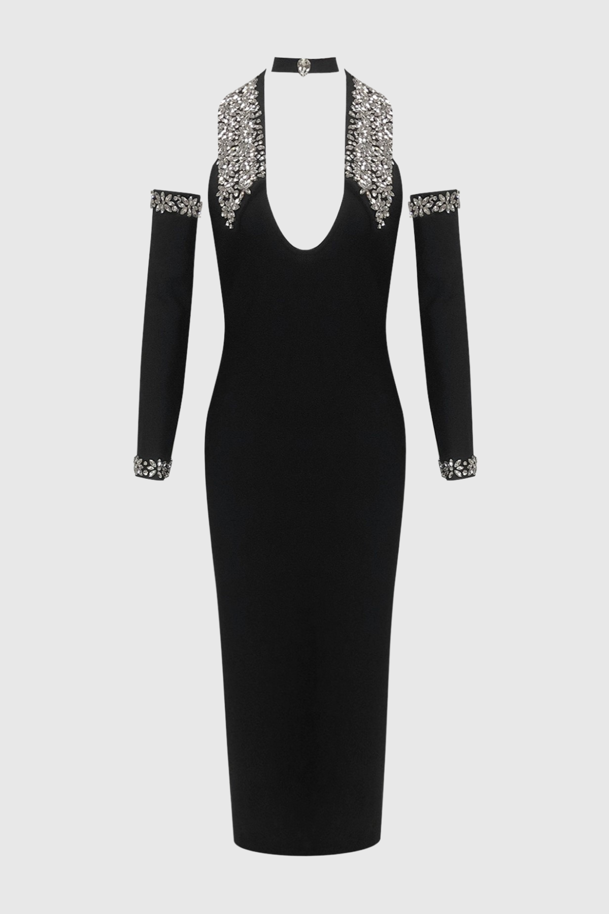 Akasha Halter Crystal Embellished Midi Bandage Dress