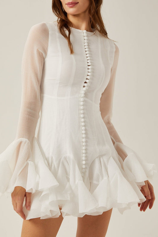 Alberta Semi-sheer Ruffle Mini Dress - White