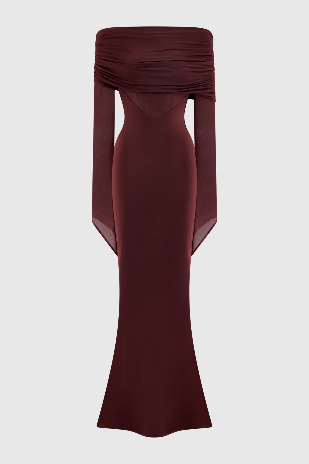 Aletris Off Shoulder Mesh Maxi Dress - Brown