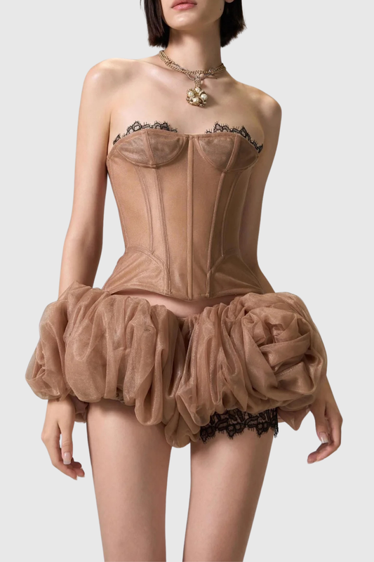 Allona Lace Trim Bustier Top & Bubble Skirt Set