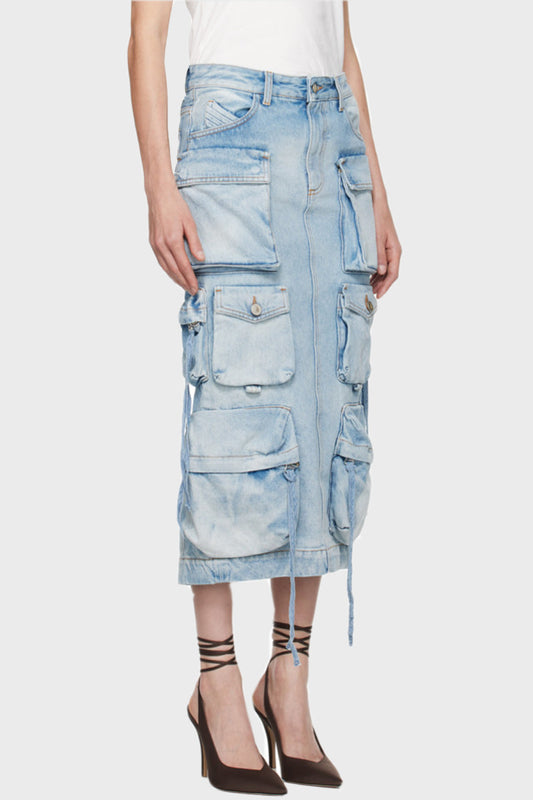 Alma Cargo Denim Midi Skirt