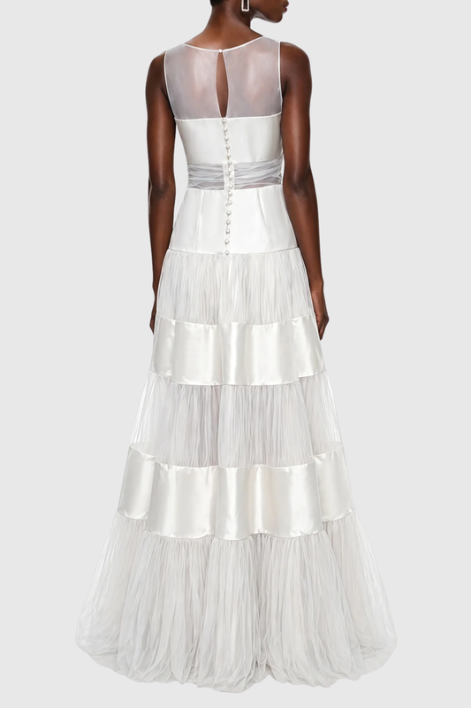 Altalune Satin Stripe Mesh Maxi Dress