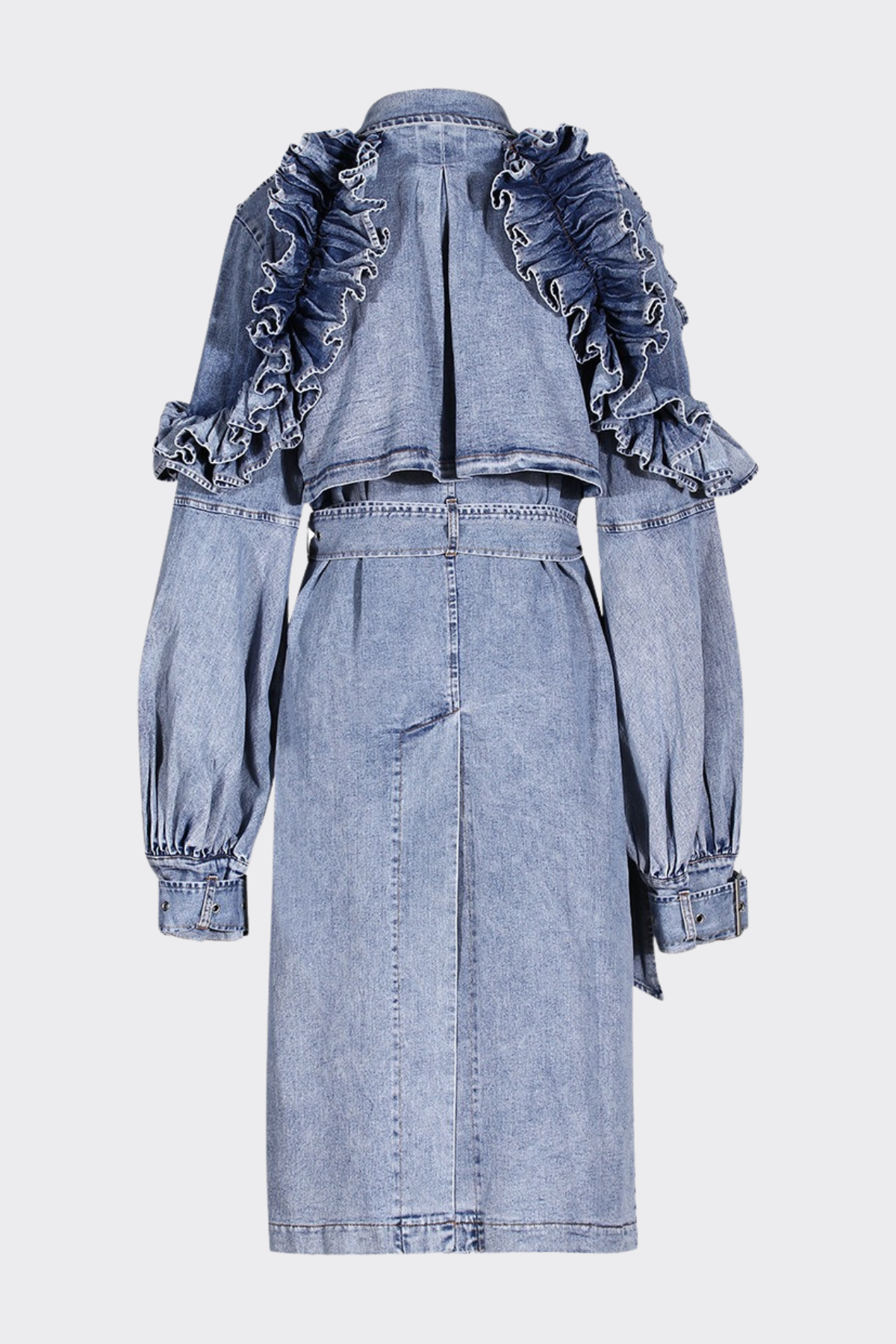 Amaha Ruffle Denim Trench Coat