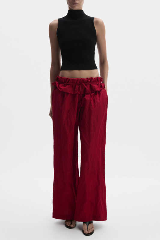 Amare Low-rise Ruffle Waist Trousers - Red