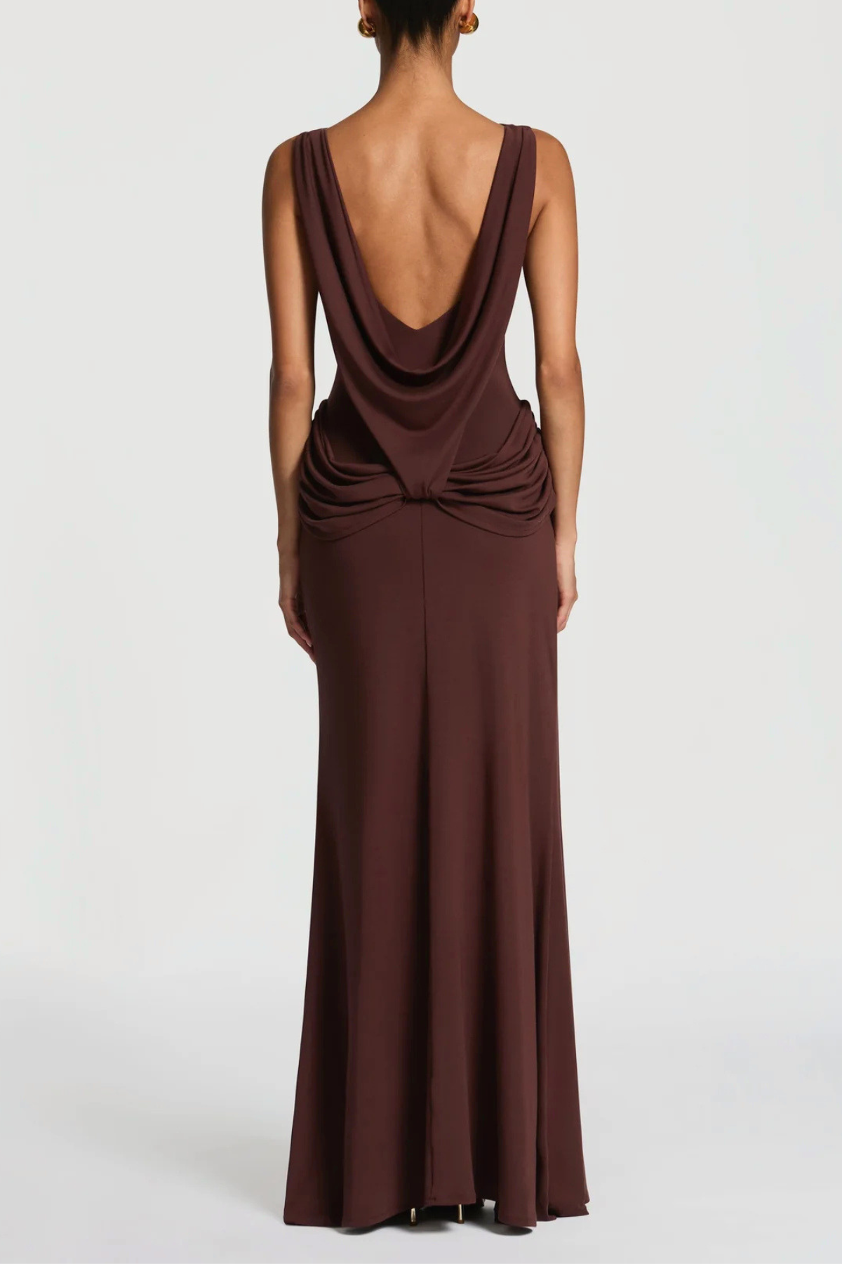Amaya Sleeveless Ruched Backless Maxi Dress - Brown