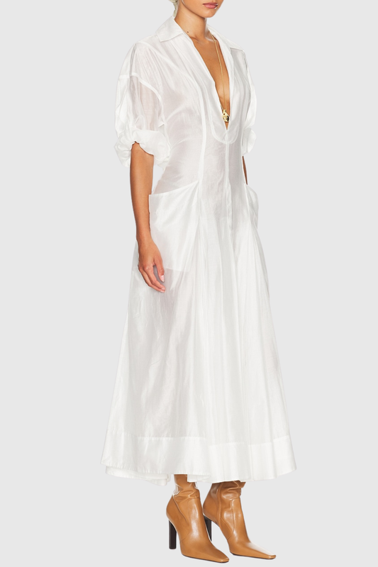 Amosa Pocket Panel Maxi Shirtdress - White