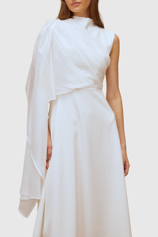 Amouk Asymmetric Shawl Midi Dress
