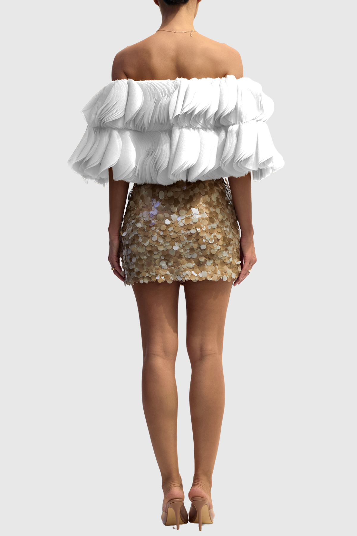 Anae 3D Petal Off Shoulder Crop Top - White