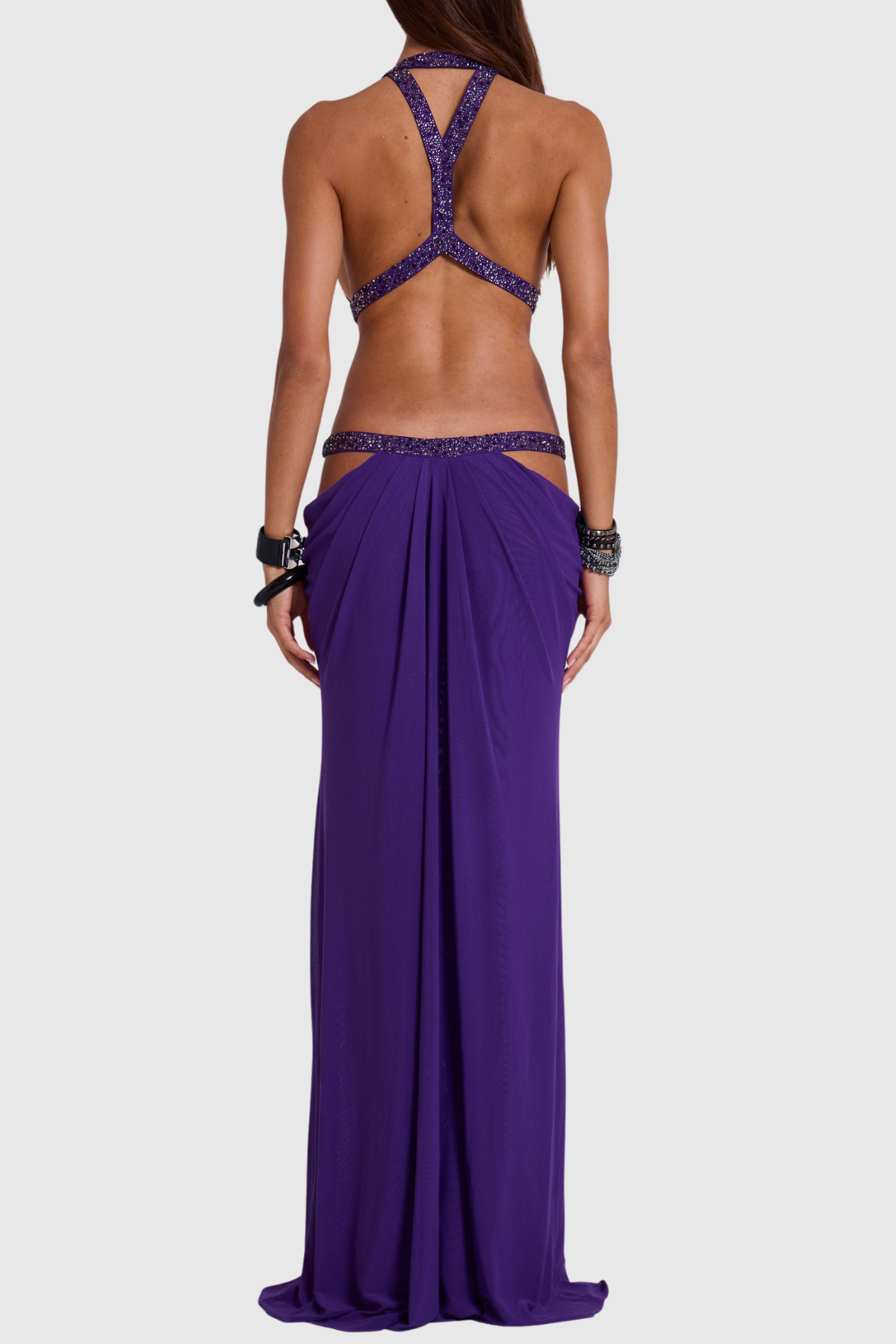 Anala Cutout Glitter Ruched Maxi Dress -Purple