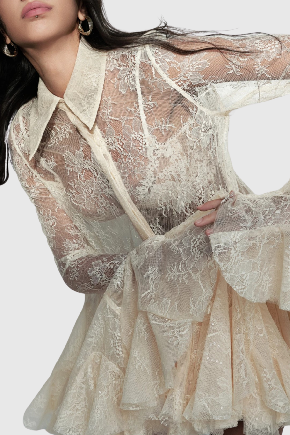 Anamaria Ruffle Lace Blouse - Beige