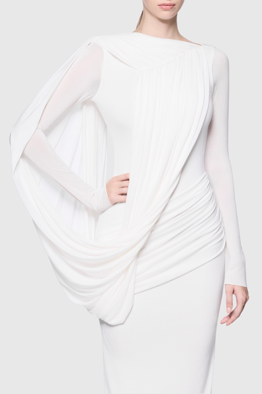 Andersa Asymmetric Draped Maxi Dress - White