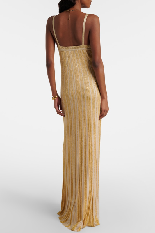 Anderso Sequin Knit Maxi Dress - Gold