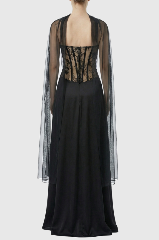 Eeroa Strapless Lace Scarf Maxi Dress
