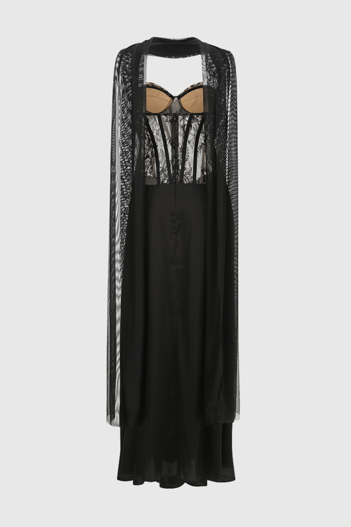Eeroa Strapless Lace Scarf Maxi Dress