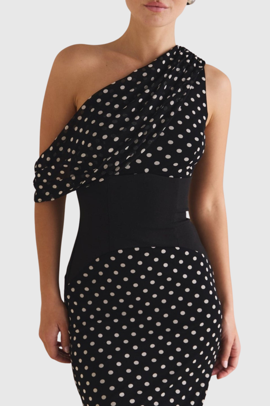 Ankia Off Shoulder Polka Dot Maxi Dress - Black