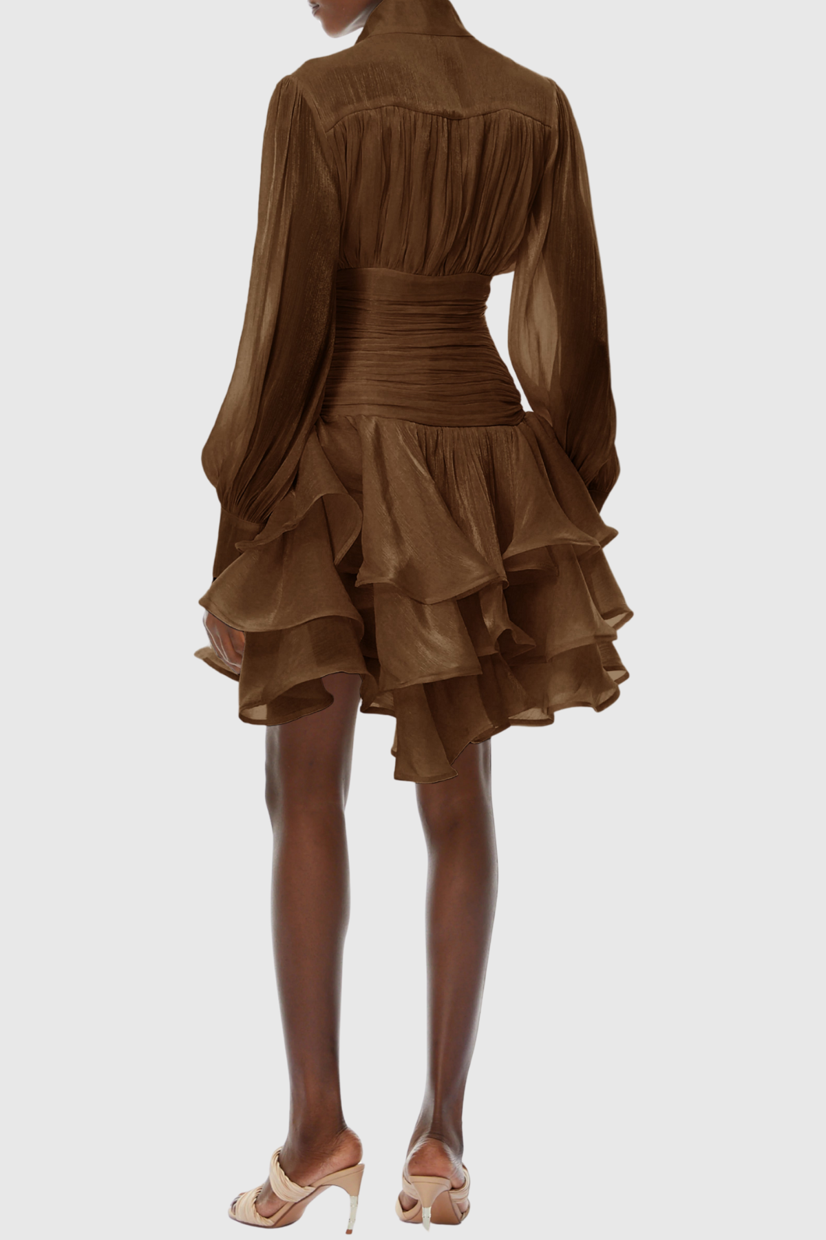 Ansela Ruffle Ruched Mini Dress - Brown