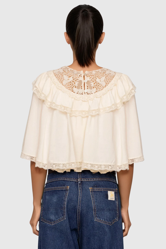 Anwen Lace Ruffle Top - Beige