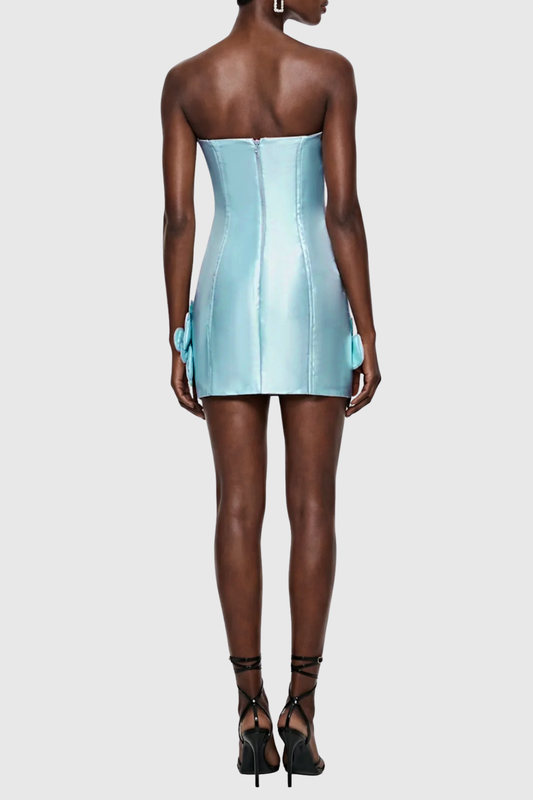 Aoora Floral Appliqué Strapless Mini Dress - Blue