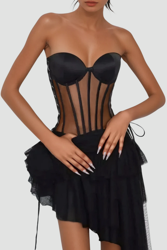 Apollo Mesh Corset Asymmetric Two Piece Set