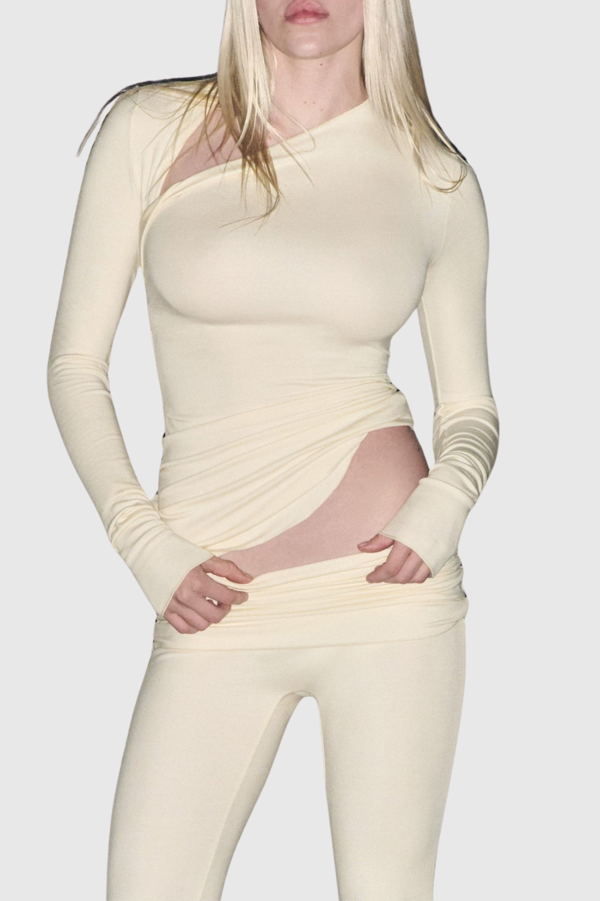 Araceli Asymmetric Long Sleeve Top - Beige