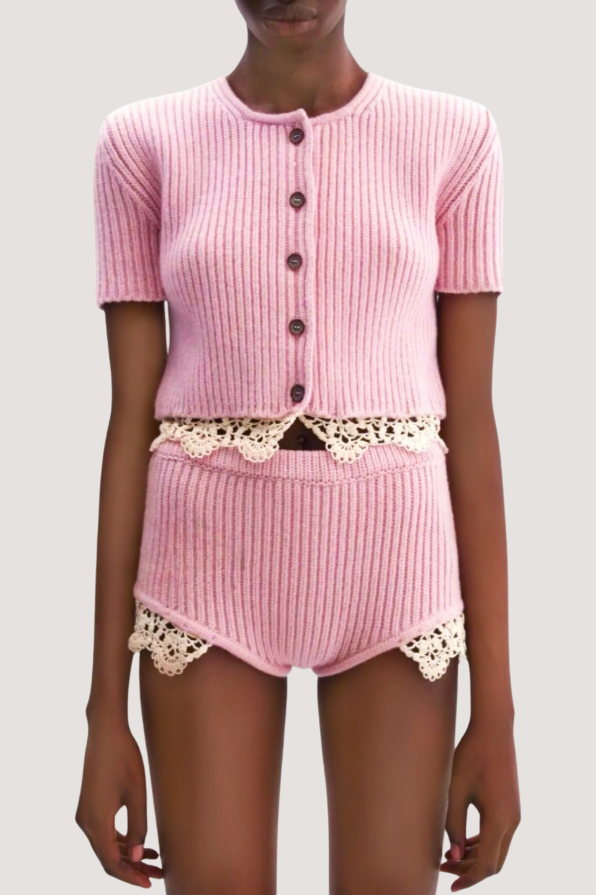 Ardesia Crochet-trimmed Knit Set - Pink
