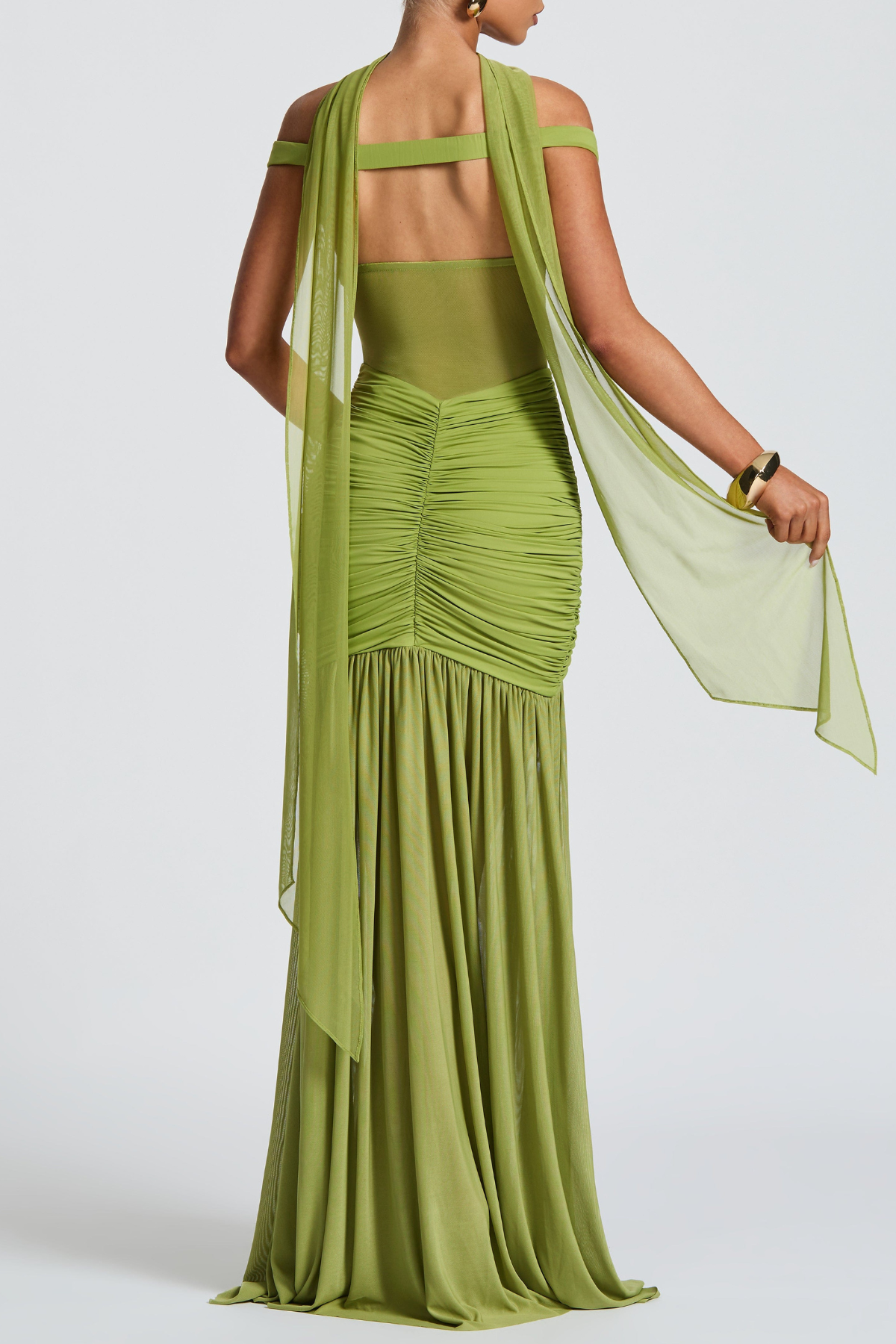 Arouete Off Shoulder Ruched Maxi Dress - Green