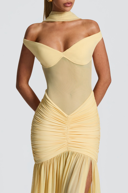 Arouete Off Shoulder Ruched Maxi Dress - Yellow