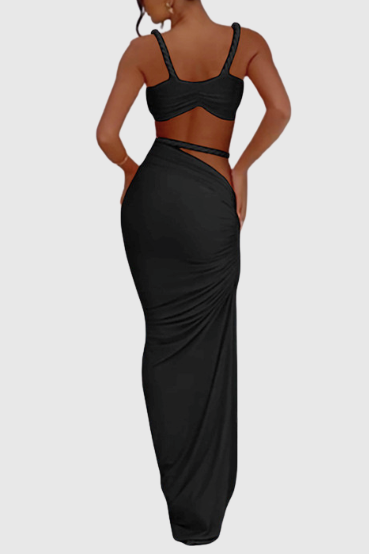 Arsa Rope Trim Top & Maxi Skirt Set - Black