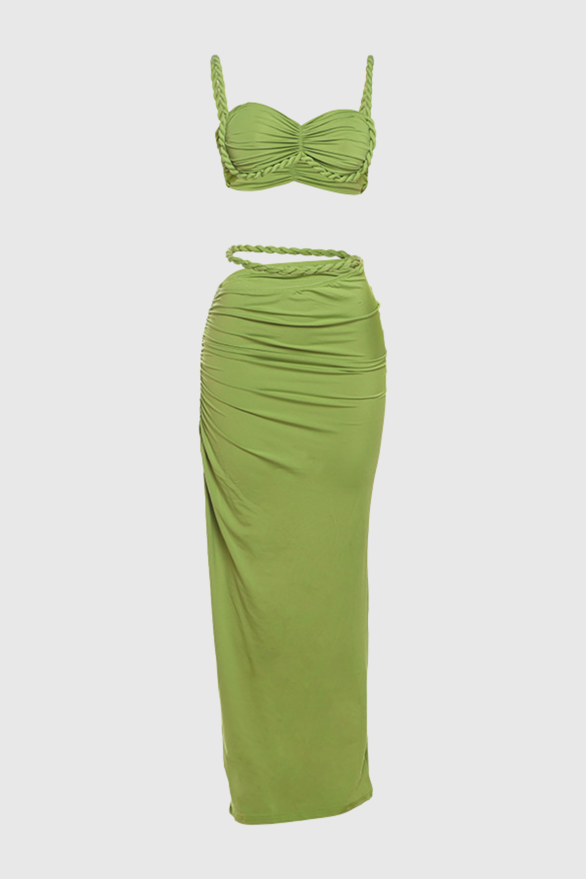 Arsa Rope Trim Top & Maxi Skirt Set - Green