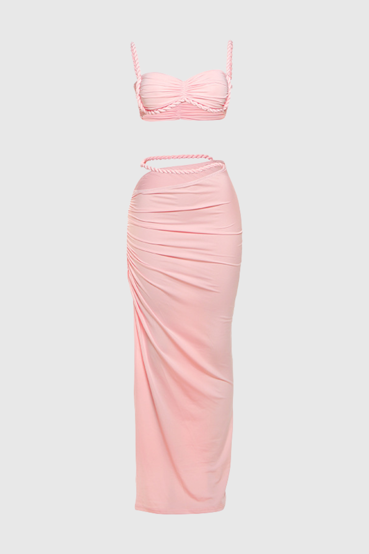 Arsa Rope Trim Top & Maxi Skirt Set - Pink