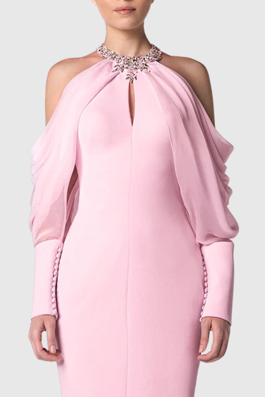 Artemisa Crystal Off Shoulder Mermaid Maxi Dress - Pink