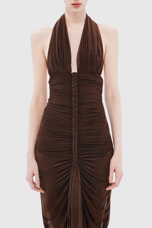 Asenath Halter Rope Ruched Maxi Dress