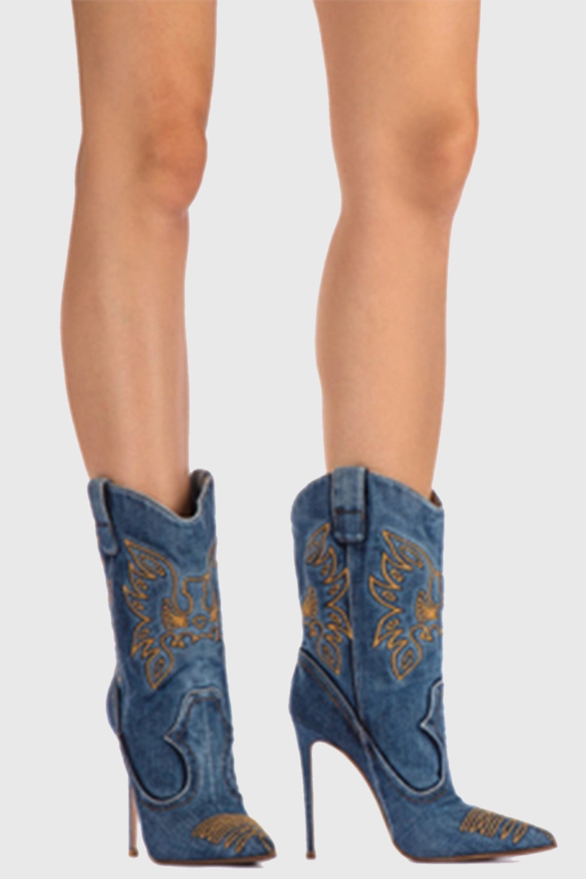 Atlas Embroidery Denim Cowboy Mid Calf Boots