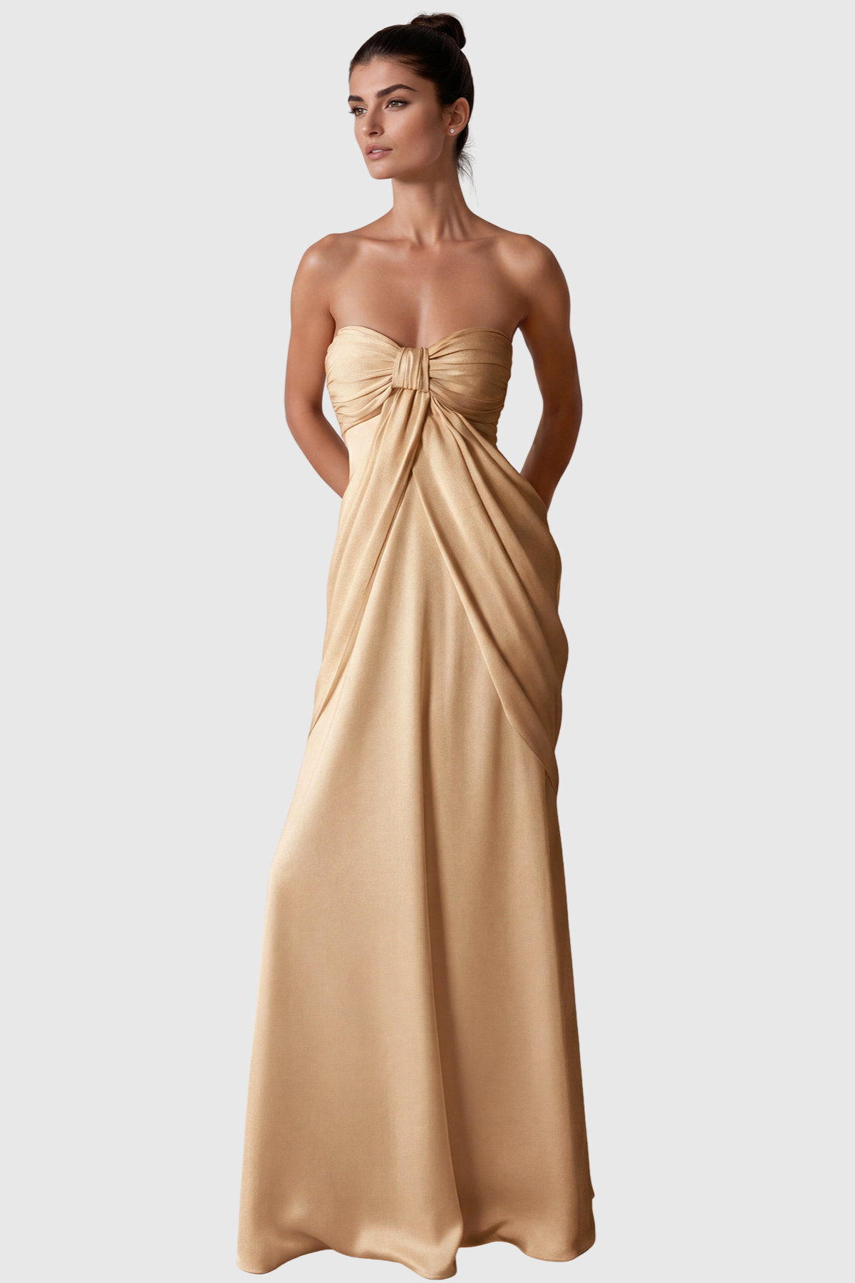 Aydin Strapless Bow Satin Maxi Dress