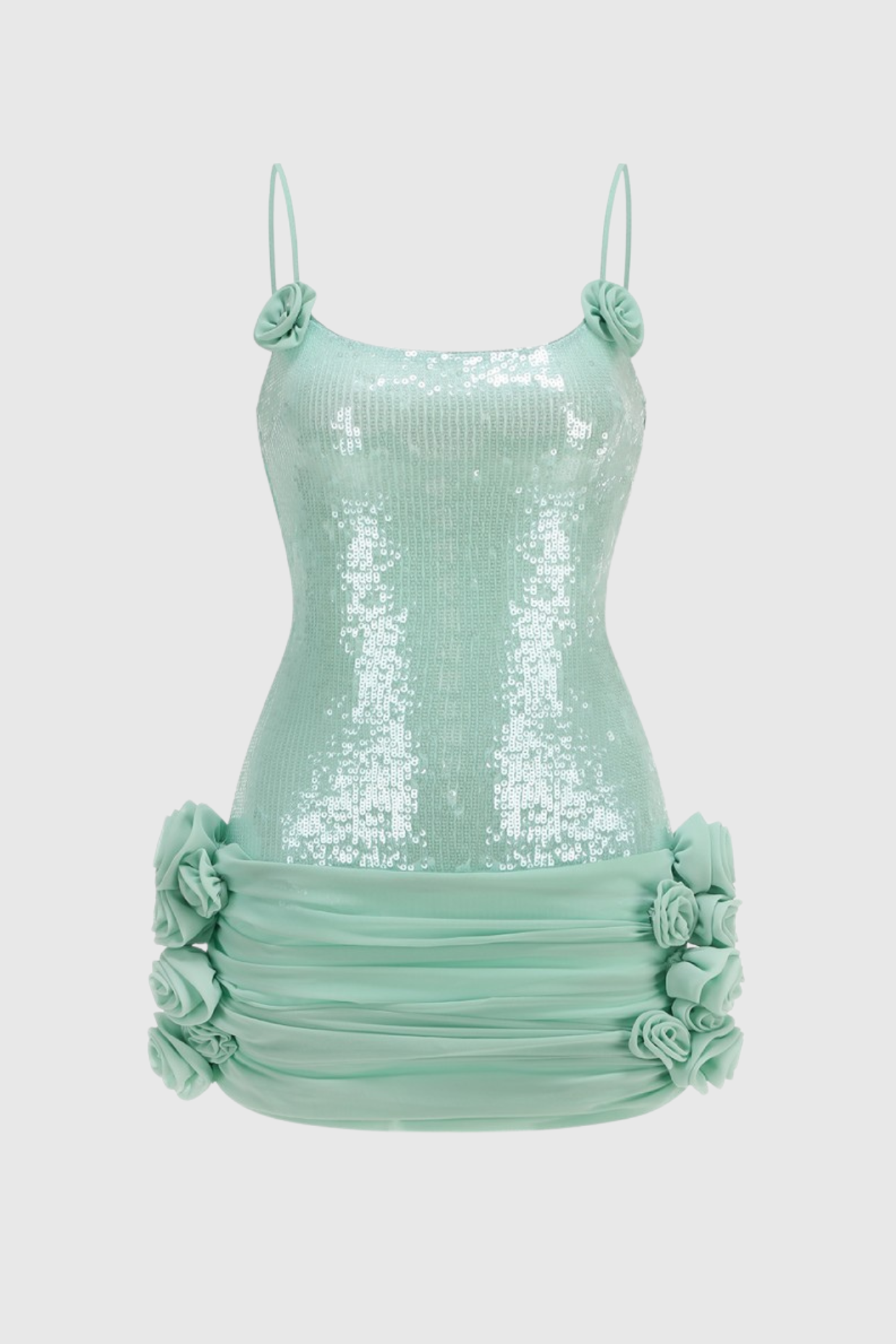 Azadeh Foral Sequin Ruched Mini Dress - Green