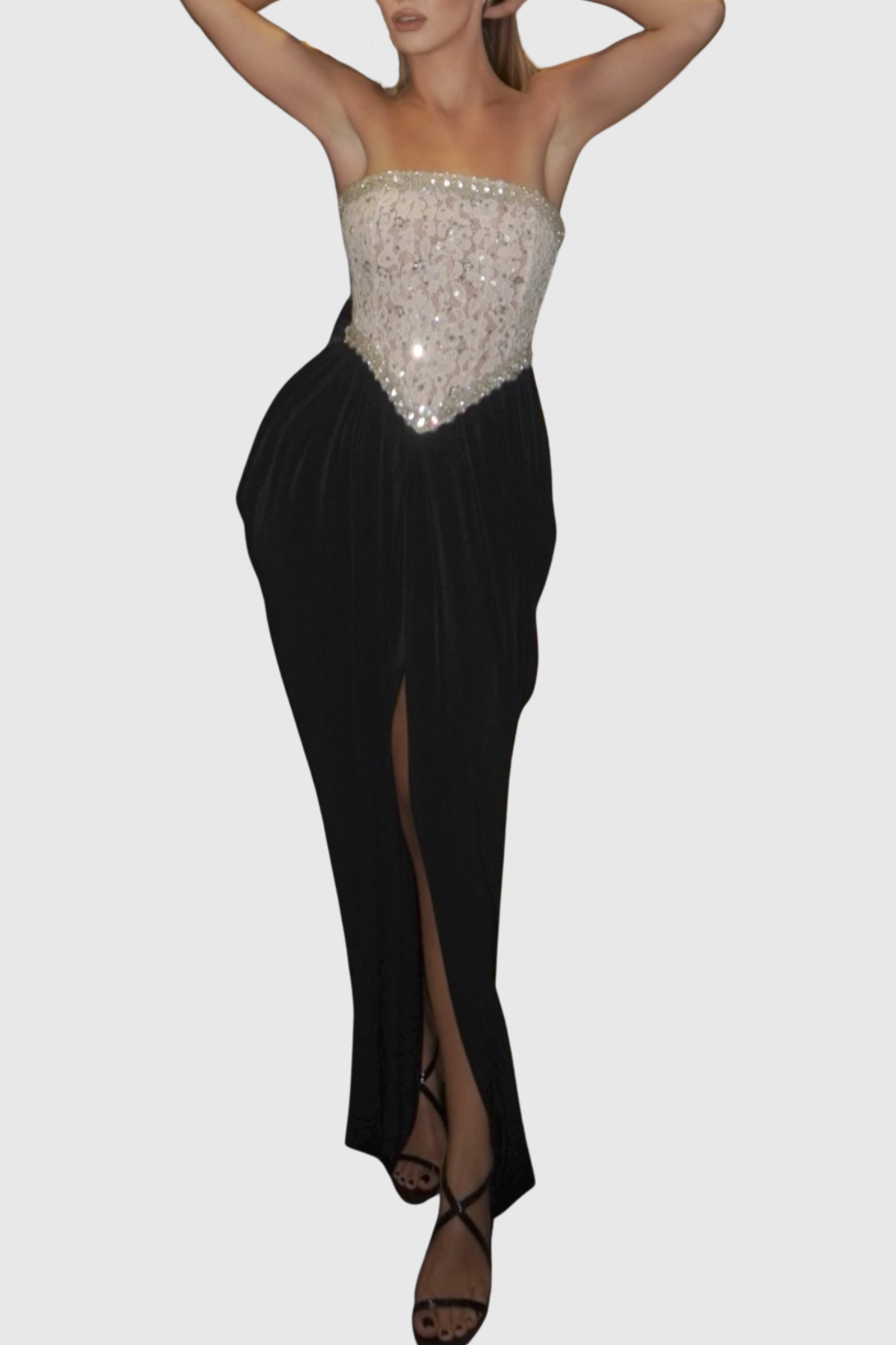 Bantya Strapless Lace Split Maxi Dress